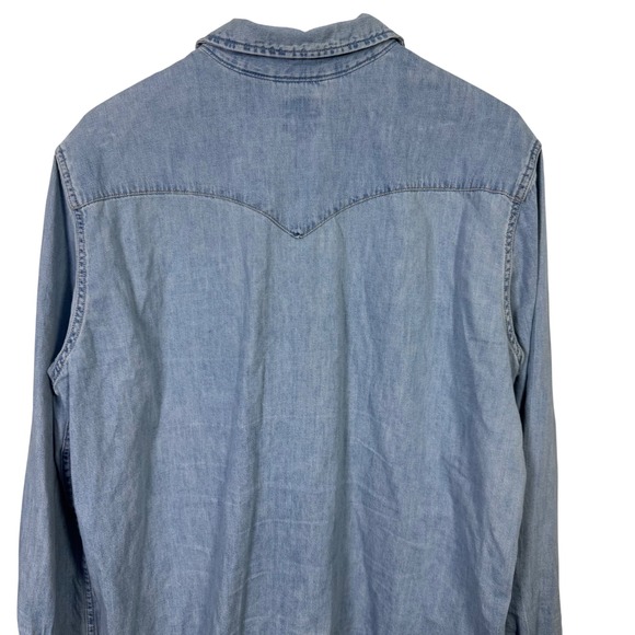 Levi's Mens Large Long Sleeve Denim Western Shirt Light Wash Pearl Snap Buttons - Picture 3 of 9